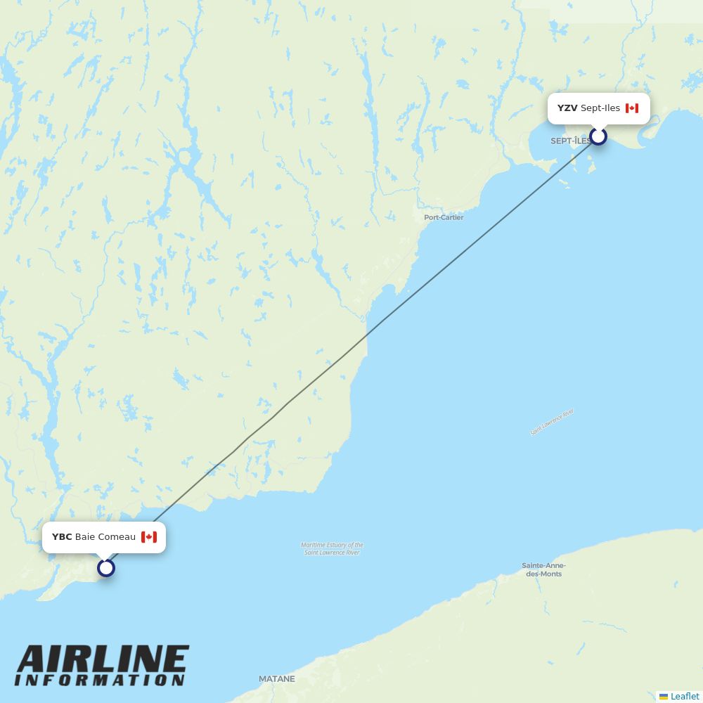 Airlines with flights from SeptIles to Baie Comeau (YZV to YBC