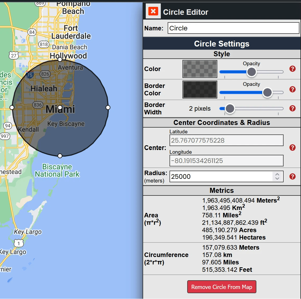 Draw a circle with a radius on a map Map Developers
