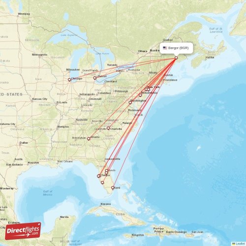 Direct flights from Bangor 14 destinations BGR, USA