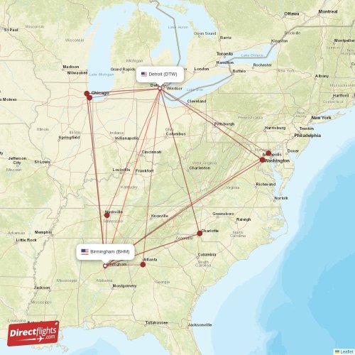 Direct flights from Birmingham to Detroit, BHM to DTW nonstop