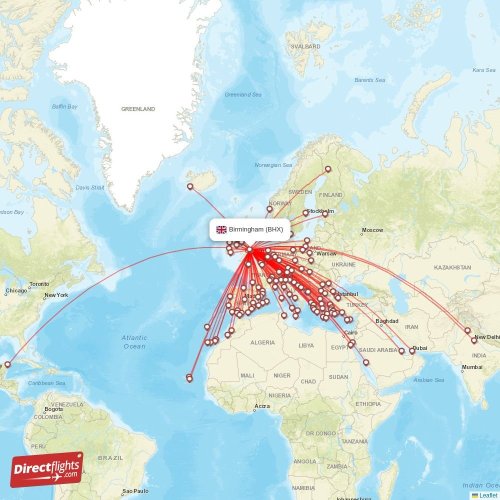 Direct flights to Birmingham BHX, United Kingdom