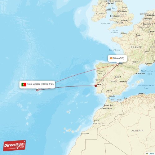 Direct flights from Bilbao to Ponta Delgada (Azores), BIO to PDL nonstop
