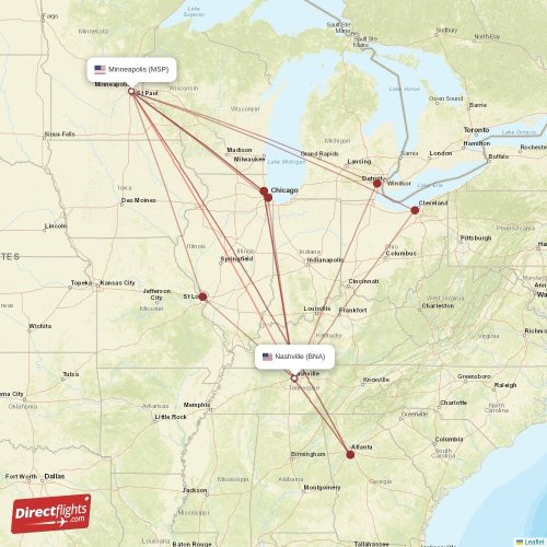 Direct flights from Nashville to Minneapolis, BNA to MSP nonstop