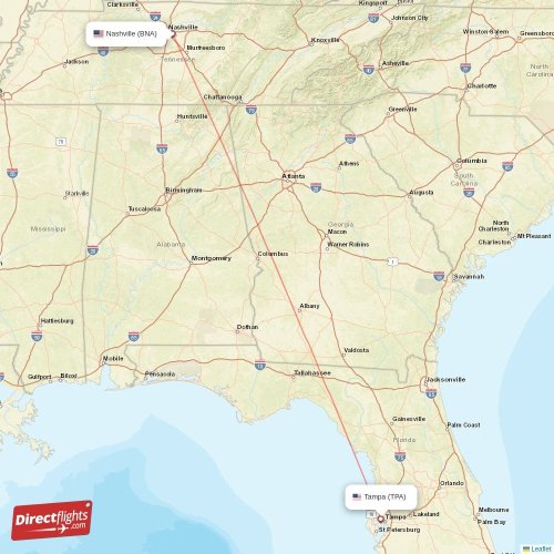 Direct flights from Nashville to Tampa, BNA to TPA nonstop