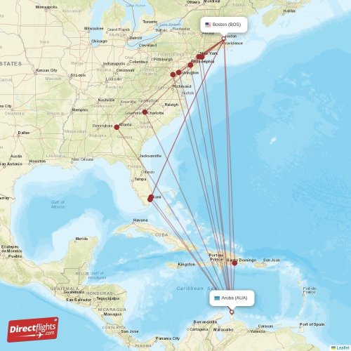Direct flights from Boston to Aruba, BOS to AUA nonstop