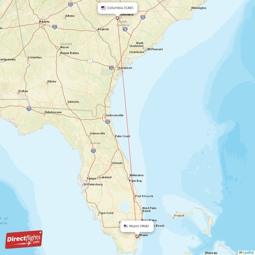 Direct flights from Columbia to Miami, CAE to MIA nonstop
