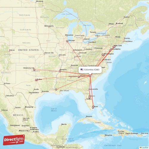 Direct flights from Columbia 10 destinations CAE, USA