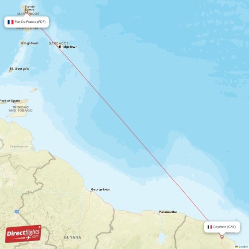 Direct flights from Cayenne to Fort De France, CAY to FDF nonstop