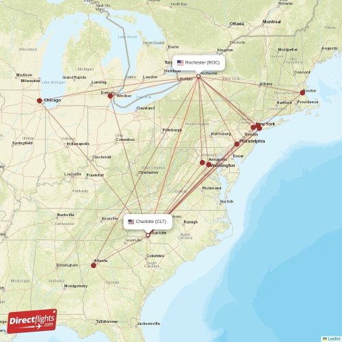 Direct flights from Charlotte to Rochester, CLT to ROC nonstop