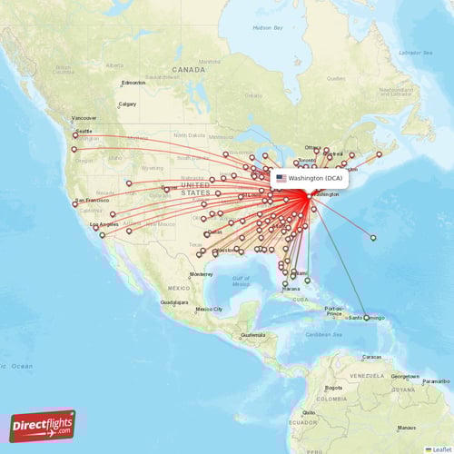 Direct flights from Washington 106 destinations DCA, USA