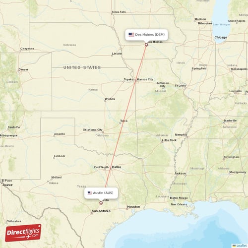 Direct flights from Des Moines to Austin, DSM to AUS nonstop