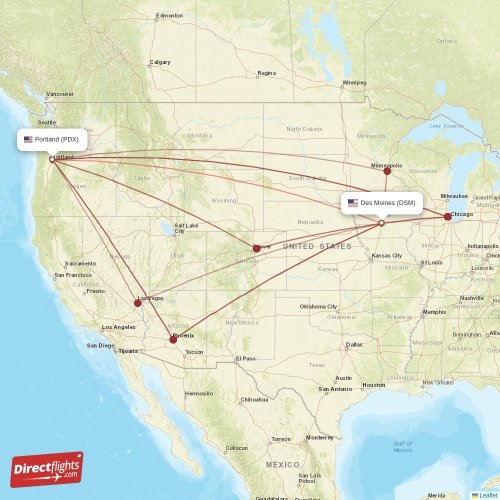Direct flights from Des Moines to Portland, DSM to PDX nonstop