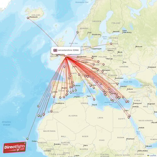 Direct flights to Leicestershire EMA, United Kingdom