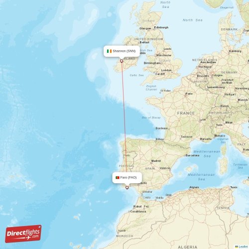 Direct flights from Faro to Shannon, FAO to SNN nonstop