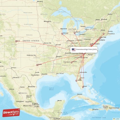 Direct flights from Greensboro/High Point 14 destinations GSO, USA