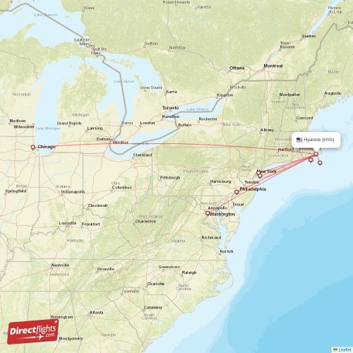 Direct flights from Hyannis 6 destinations HYA, USA