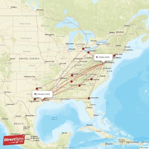 Direct flights from Houston to Dulles, IAH to IAD nonstop