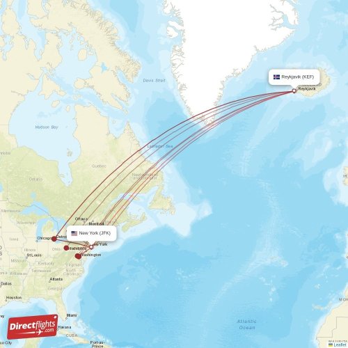 Direct flights from New York to Reykjavik, JFK to KEF nonstop