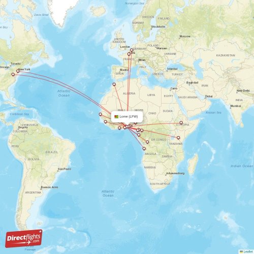 Direct flights from Lome 23 destinations LFW, Togo