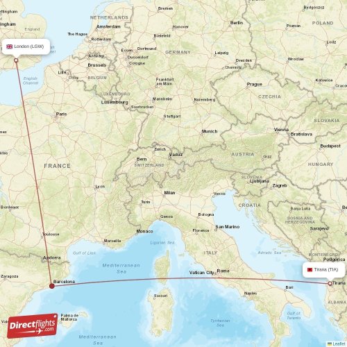 Direct flights from London to Tirana, LGW to TIA nonstop