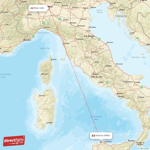 Direct flights from Milan to Palermo, LIN to PMO nonstop