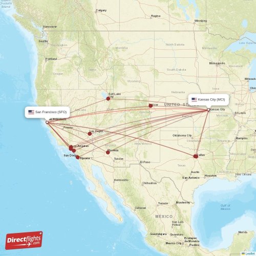 Direct flights from Kansas City to San Francisco, MCI to SFO nonstop