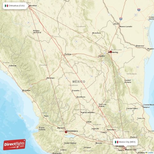 Direct flights from Mexico City to Chihuahua, MEX to CUU nonstop