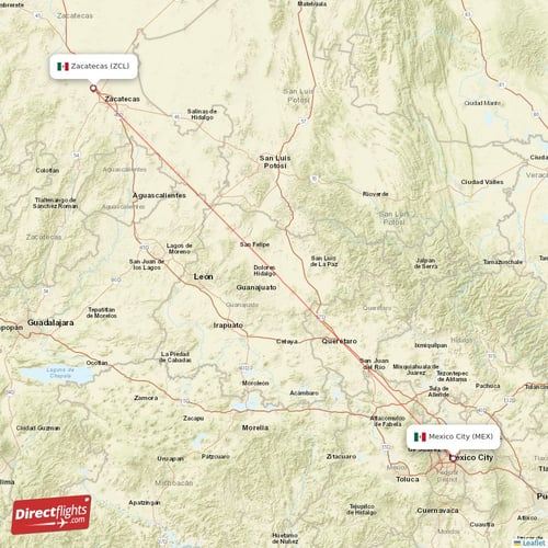 Direct flights from Mexico City to Zacatecas, MEX to ZCL nonstop