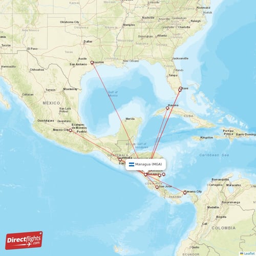 Direct flights to Managua MGA, Nicaragua
