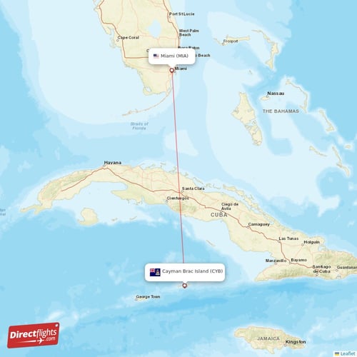 Direct flights from Miami to Cayman Brac Island, MIA to CYB nonstop