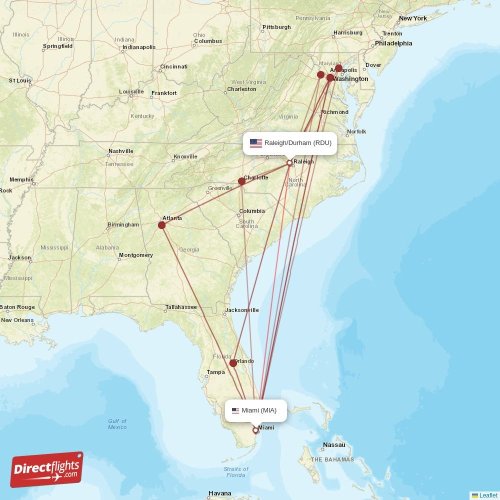 Direct flights from Miami to Raleigh/Durham, MIA to RDU nonstop