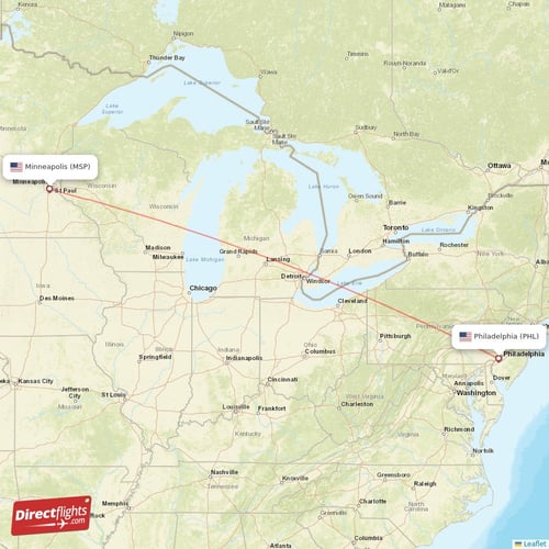 Direct flights from Minneapolis to Philadelphia, MSP to PHL nonstop