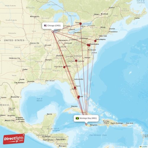 Direct flights from Chicago to Montego Bay, ORD to MBJ nonstop