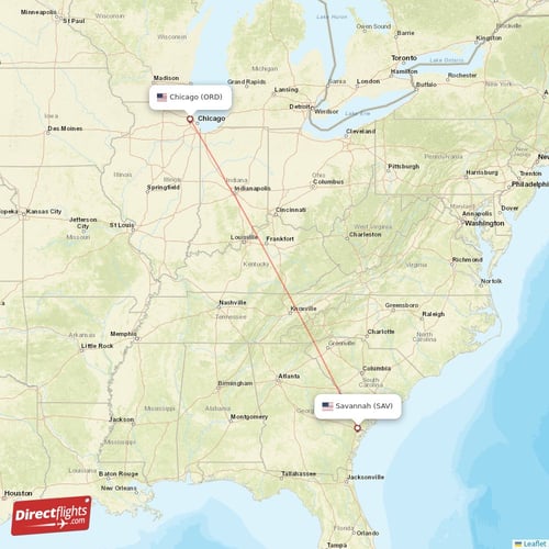Direct flights from Chicago to Savannah, ORD to SAV nonstop