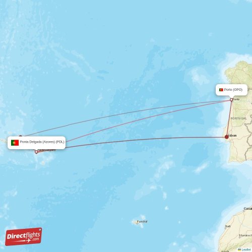 Direct flights from Ponta Delgada (Azores) to Porto, PDL to OPO nonstop