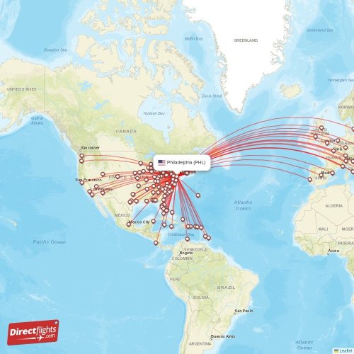 Direct flights from Philadelphia 124 destinations PHL, USA