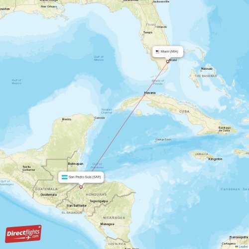 Direct flights from San Pedro Sula to Miami, SAP to MIA nonstop