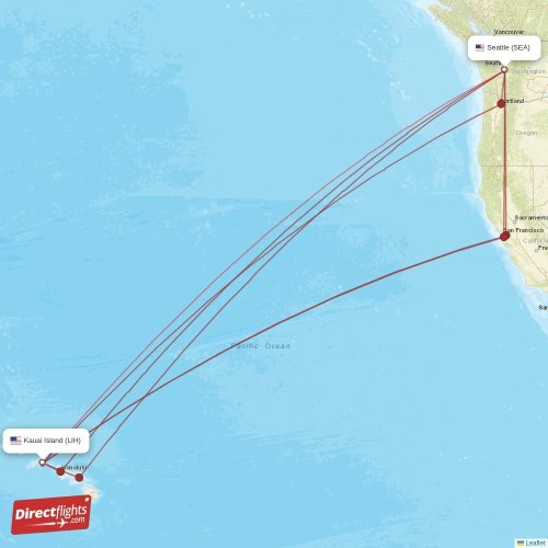 Direct flights from Seattle to Kauai Island, SEA to LIH nonstop