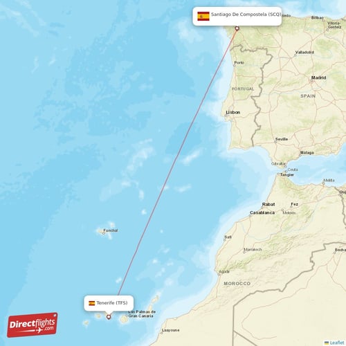 Direct flights from Tenerife to Santiago De Compostela, TFS to SCQ non