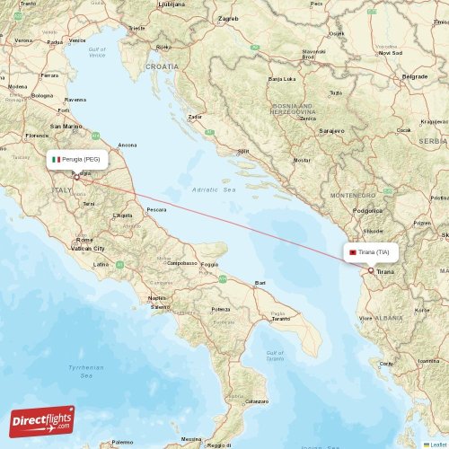 Direct flights from Tirana to Perugia, TIA to PEG nonstop