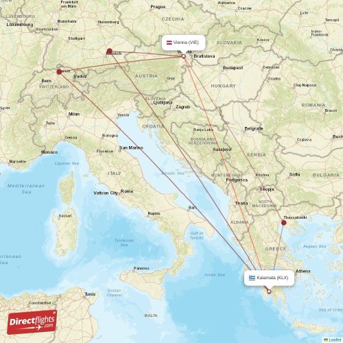 Direct flights from Vienna to Kalamata, VIE to KLX nonstop