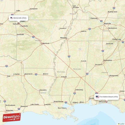 Direct flights from Fort Walton Beach to Bentonville, VPS to XNA non