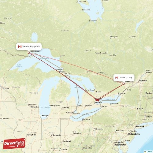 Direct flights from Ottawa to Thunder Bay, YOW to YQT nonstop