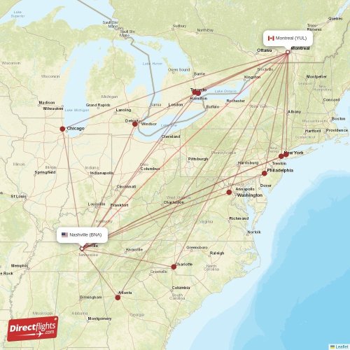 Direct flights from Montreal to Nashville, YUL to BNA nonstop