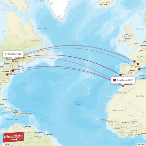 Direct flights from Montreal to Casablanca, YUL to CMN nonstop