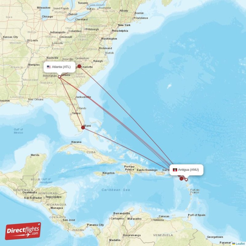 Direct flights from Atlanta to Antigua, ATL to ANU nonstop
