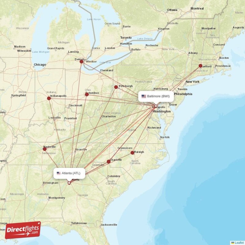 Direct flights from Atlanta to Baltimore, ATL to BWI nonstop