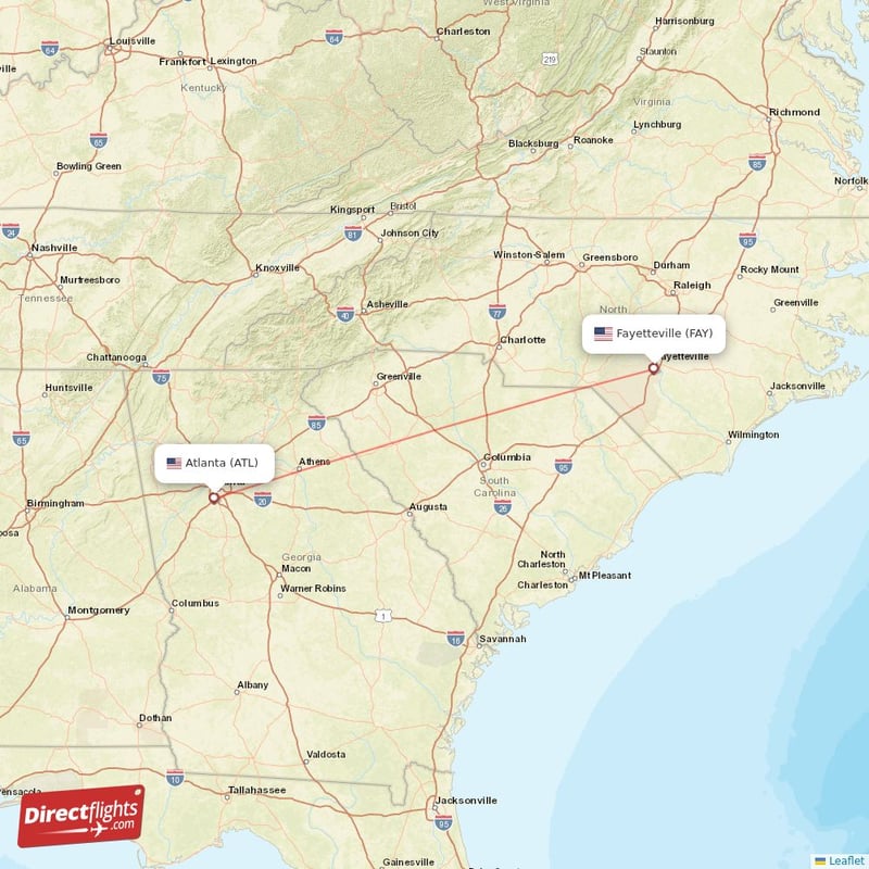 Direct flights from Atlanta to Fayetteville, ATL to FAY nonstop