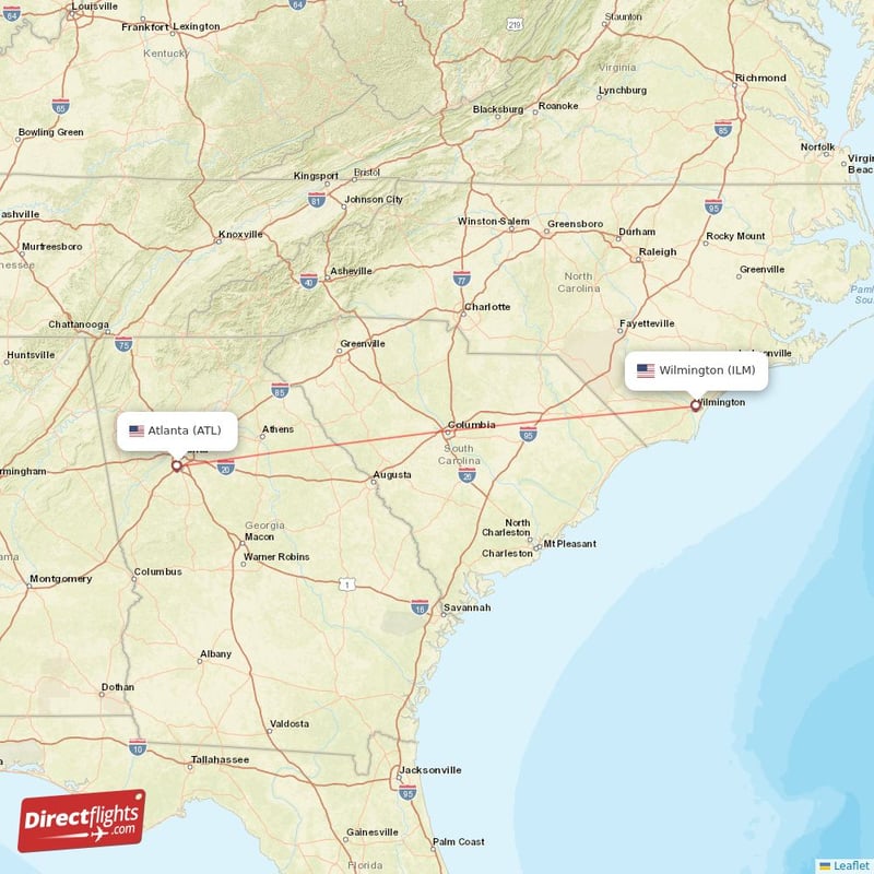 Direct flights from Atlanta to Wilmington (ATLILM)