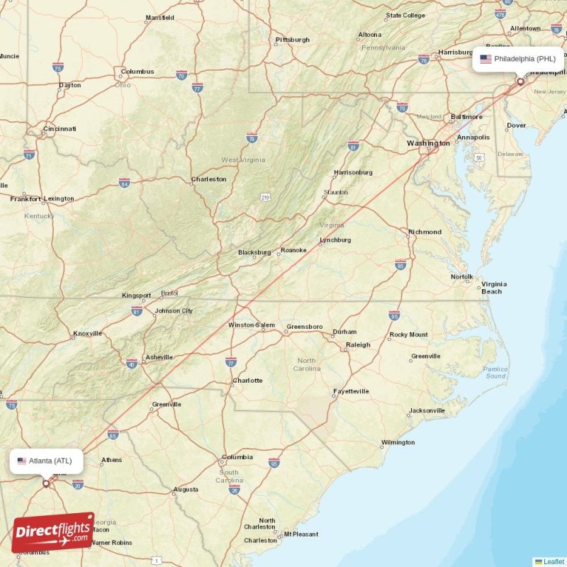 Direct flights from Atlanta to Philadelphia, ATL to PHL nonstop